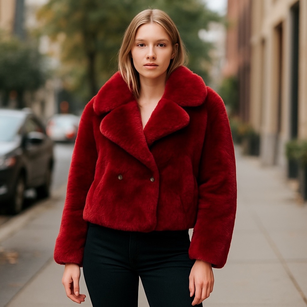 Noize Plush Burgundy Teddy Jacket